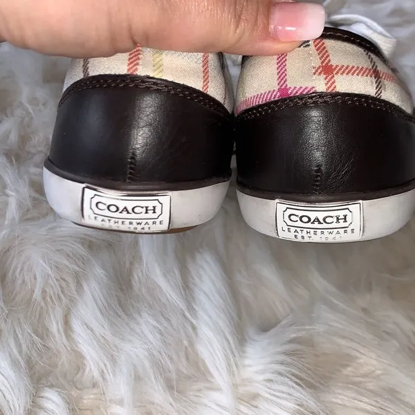 Coach Poppy Zorra Khaki Brown Signature Multicolor Tattersall Sneakers Size 8.5 - Image 2