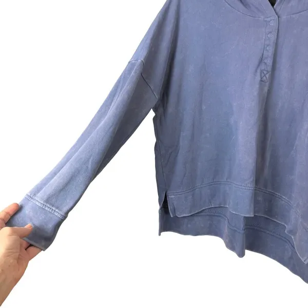 Free Press Distressed Blue Hooded Sweatshirt Size Medium - Image 3