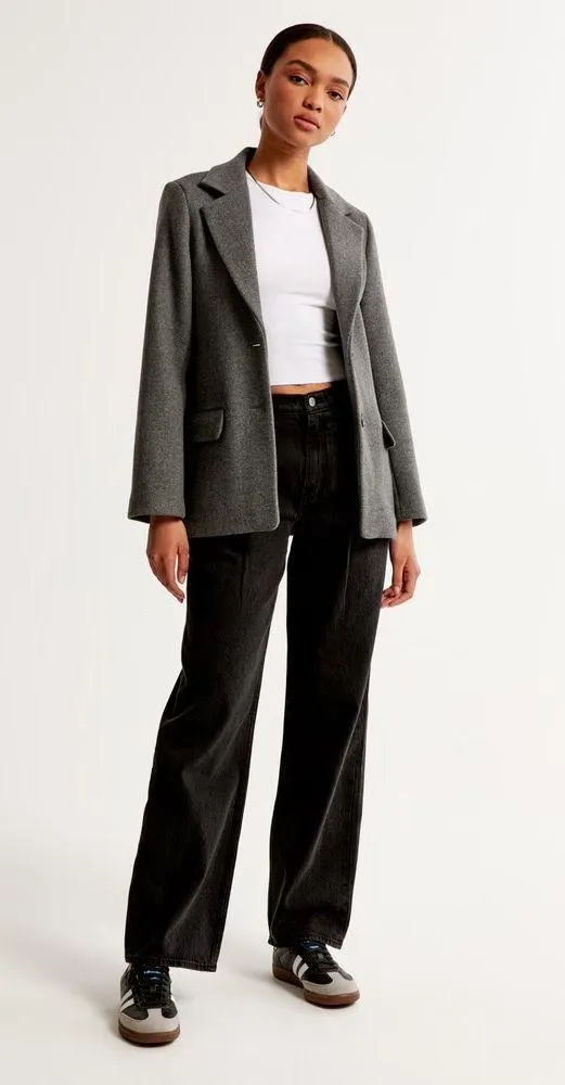 Abercrombie and Fitch AnF Gray Heavyweight Wool Blend Blazer Coat Jacket Fall - Image 2