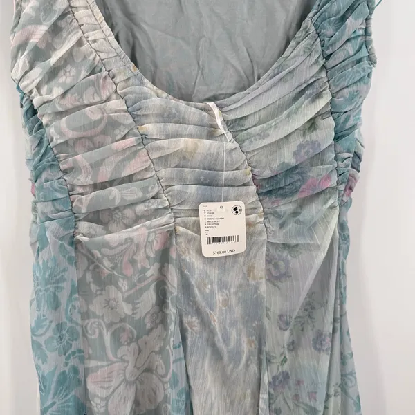 FREE PEOPLE Dress Size 2 Heart to Heart Midi Fairy Ocean Blue Ruched Flowy NWT - Image 9