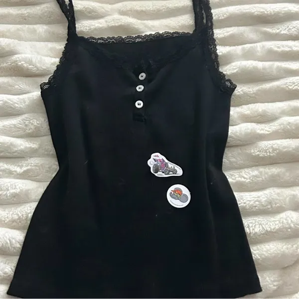 Brandy Melville Black Lace Trim Tank Top - Image 3