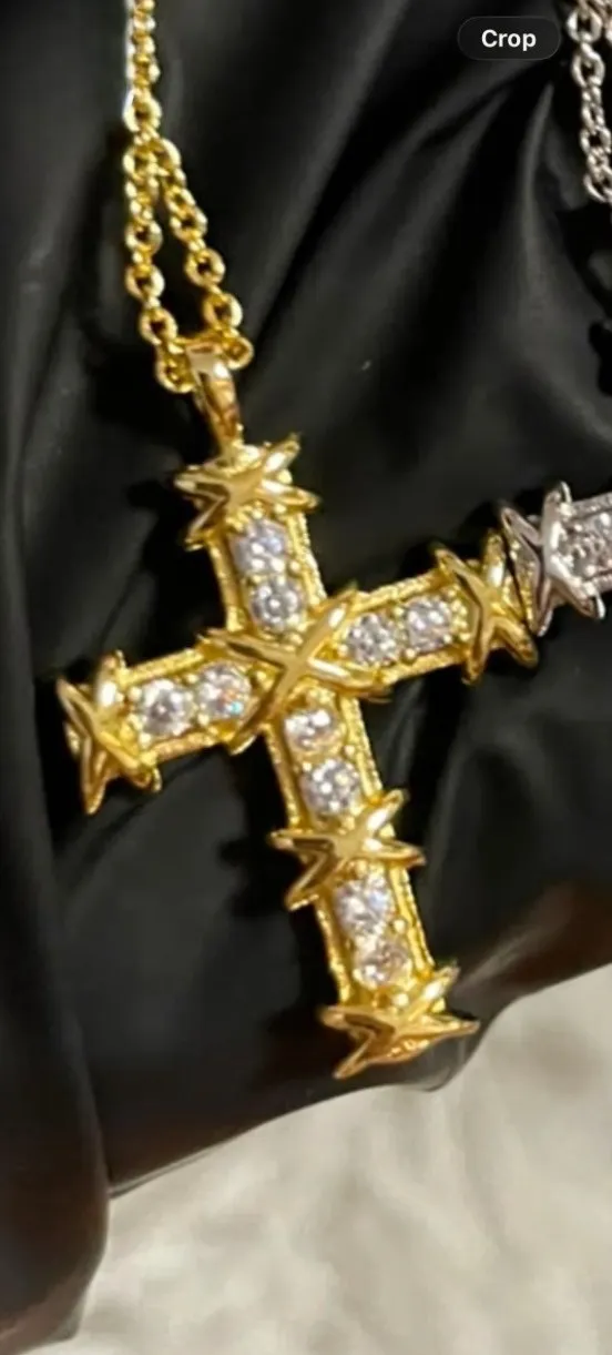 Gold Crystal Cross Pendant Necklace - Image 2