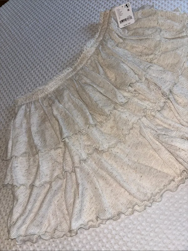 NEW! Free People free-est MILA Neutral Cream Tiered Ruffle Skort Mini Skirt L - Image 4