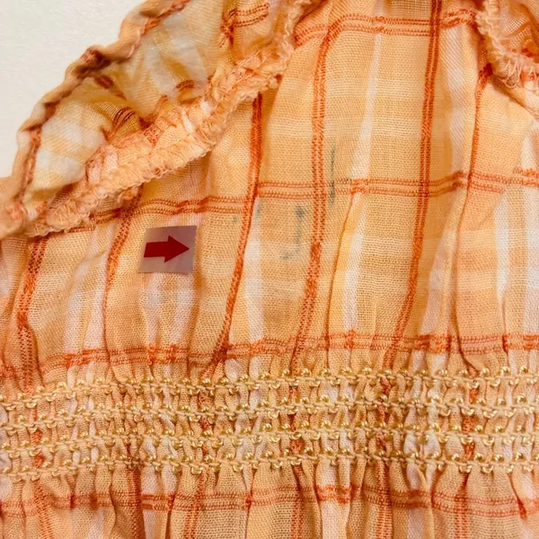 274 | American Eagle Women Small Plaid Smocked Ruffle Crop Tank Top‎ Orange - Image 3