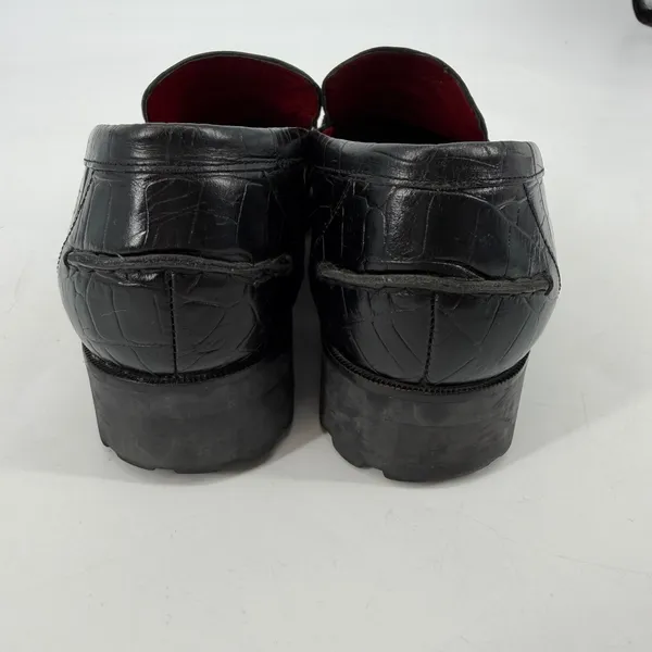 Ralph Lauren‎ Veronique Black Croc Embossed Leather Loafers RL Logo Size 9B - Image 4