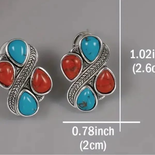 Vibrant Red & Blue Droplet Turquoise Stud Earrings - Image 3
