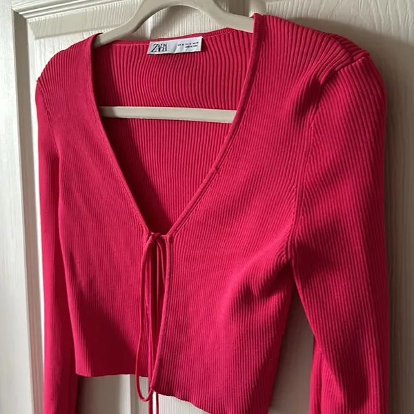 Zara Fuchsia Ribbed Cropped Tie‎ Top Size Med NWOT - Image 7