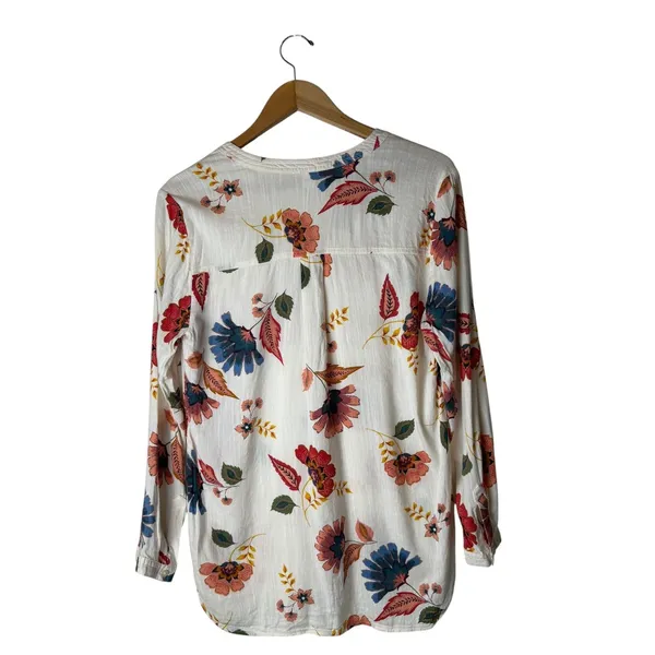 Old Navy Popover Tunic Women Medium White Floral Lightweight Blouse Boho Preppy - Image 3