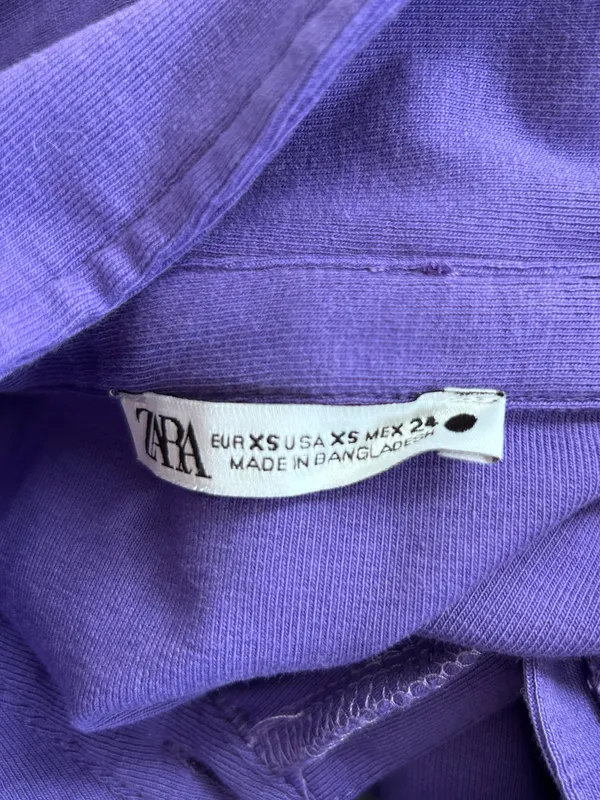 Zara Long Sleeve Button Front Purple Mini Cotton Shirt Dress Size XS - Image 3