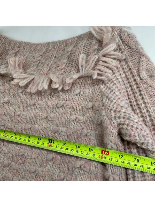 LoveShackFancy blush pink Kingston Sweater Speckled Cable Alpaca Pullover SZ S - Image 5