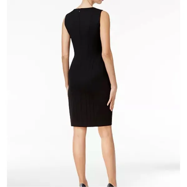 Calvin Klein Split Neck Black Sheath Dress Women’s Size 2 LBD Classic Stretch - Image 2