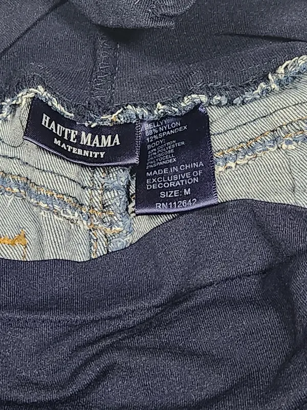 Haute Mama Maternity Full Pane Denim Shorts - Distressed. Dark Wash - Size M - Image 2