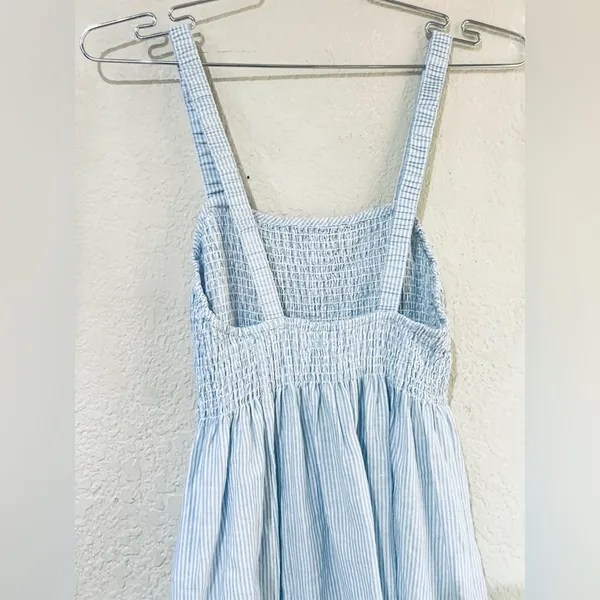J.Crew Smocked beach dress in linen-cotton blend stripe size S 14” pit to pit stretchy - Image 7