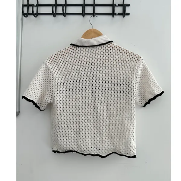 Abercrombie & Fitch Crochet Polo Cardigan XS Preppy Coquette Feminine Stripes - Image 4