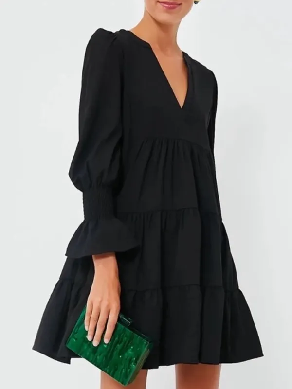 Tuckernuck Pomander Place Kenzo Dress Black Tiered Smocked Cuff Small - Image 2