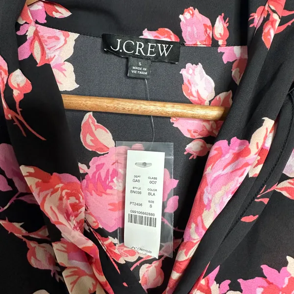 J. Crew NWT Midnight Rose Tie Neck Long Sleeve Blouse Size Small - Image 5