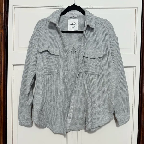 Aerie LumberJane Waffle Shirt in medium heather gray size XXS - Image 2