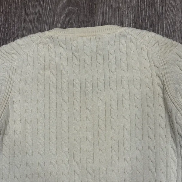 VTG 90s Tommy Hilfiger Womens Cream Cable Knit V-Neck Sweater Preppy Classic Med - Image 6