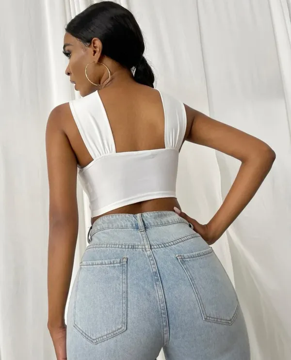 Cross Front Underwire Crop Top White - Image 3