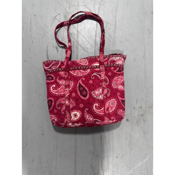Vera Bradley Red Pink Paisley Quilted Cotton Zip Top Tote Shoulder Bag - Image 3