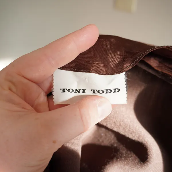Vintage 60s Toni Todd Shift Dress Brown Waist Bow Rhinestone Mod Retro Mad Men - Image 5