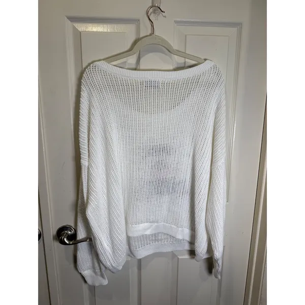 Hollister White Open Knit Teddy Bear Graphic Sweater Slouchy Scoop Neck Size XL - Image 5