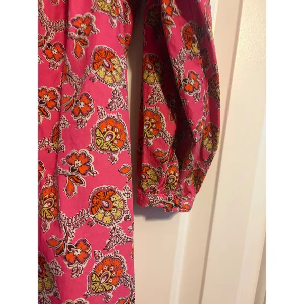 J. Crew Collection Midi Dress Floral Block Print Pink V-Neck‎ Long Sleeve Size S - Image 3
