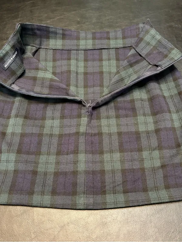 Brandy Melville Blue and Green Plaid Mini Skirt - Image 3