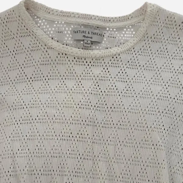 Madewell White eyelet Lace Knotted Short Sleeve Shirt – Size Small - Image 4