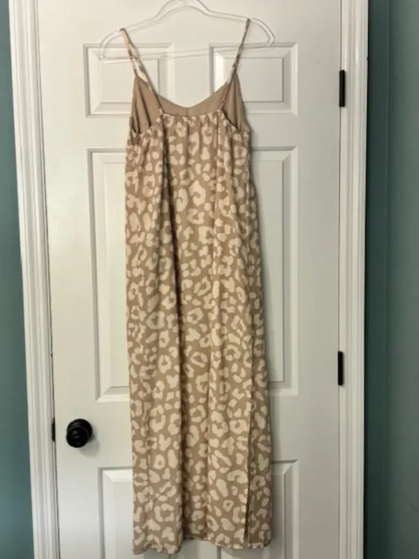 Pink Lily Beige Cream Abstract Dot Slip Midi Dress S Spaghetti Straps Casual - Image 2