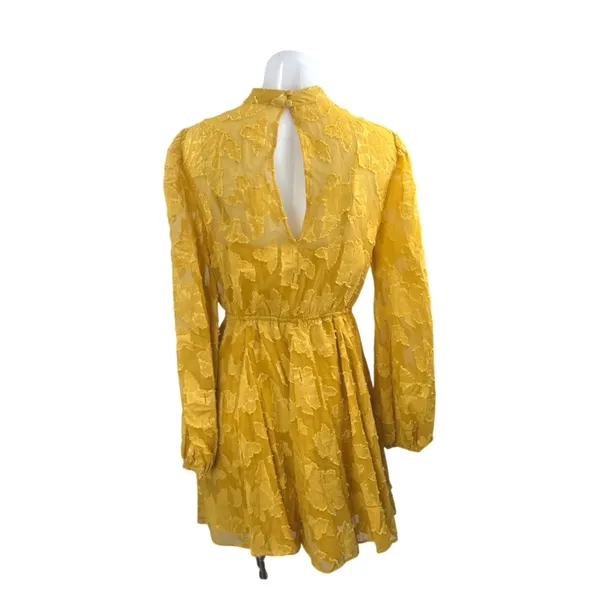 NEW Asos Mustard Yellow High Neck Long Puff Sleeve Fit & Flare Mini Dress Size 6 - Image 4