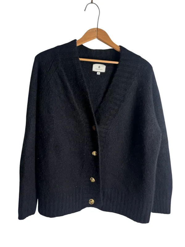 Tuckernuck Rachel Black 100% Cashmere Gold Button Cardigan Sweater XL - Image 2