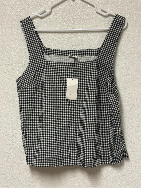 NWT A NEW DAY Classic Black & White Gingham Square Neck Tank Top Size Large - Image 11