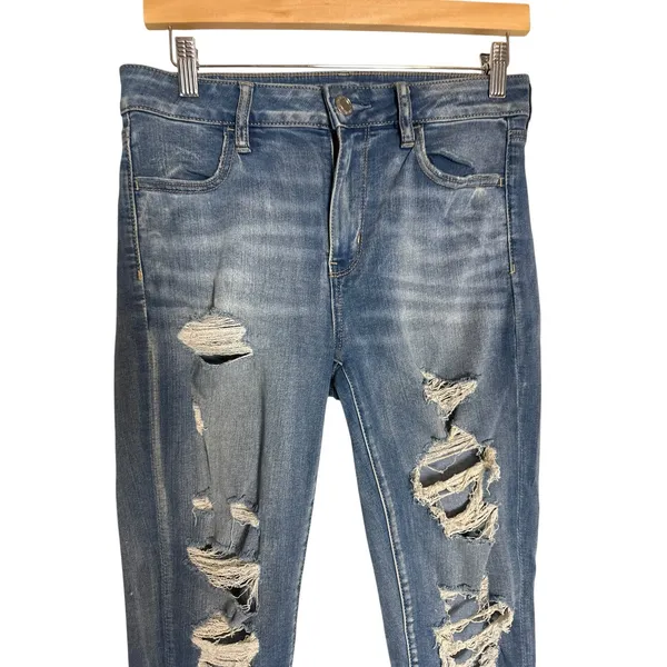 American Eagle Super Stretch Mid Rise Distressed Ripped Skinny Jeans Size 8 - Image 2