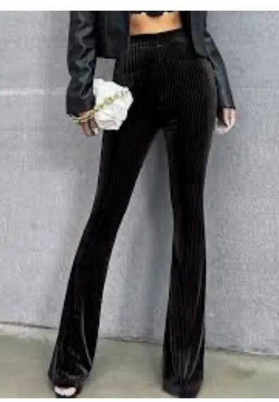 Allie Rose Black velour corduroy Flare Boot Cut Pants with back pocket Sz Med - Image 2