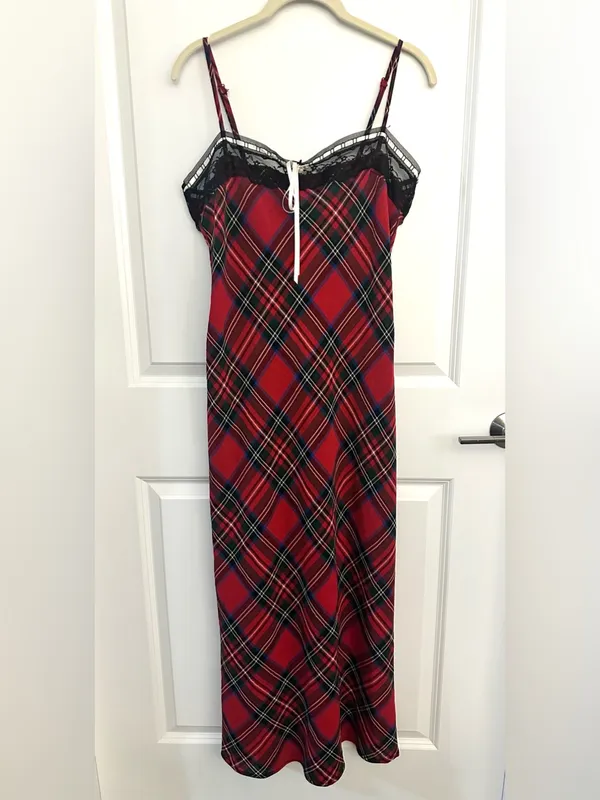 Urban Outfitters Plaid For You Lace Trim Slip Midi Dress NWT Medium - Image 5