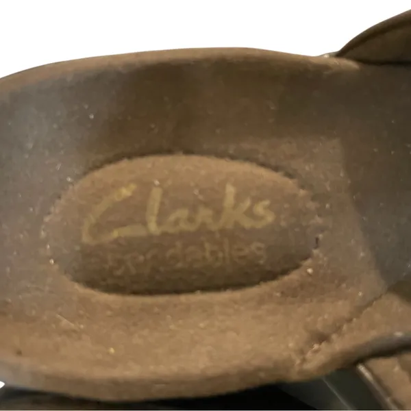 CLARKS Chocolate Dark Brown Leather Clog Mules Slides Shoes - Size 7 - Image 2