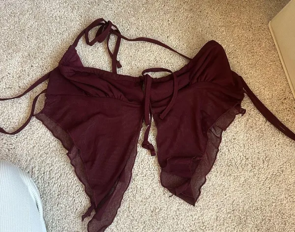 Edikted Burgundy Strapless Blouse - Image 2