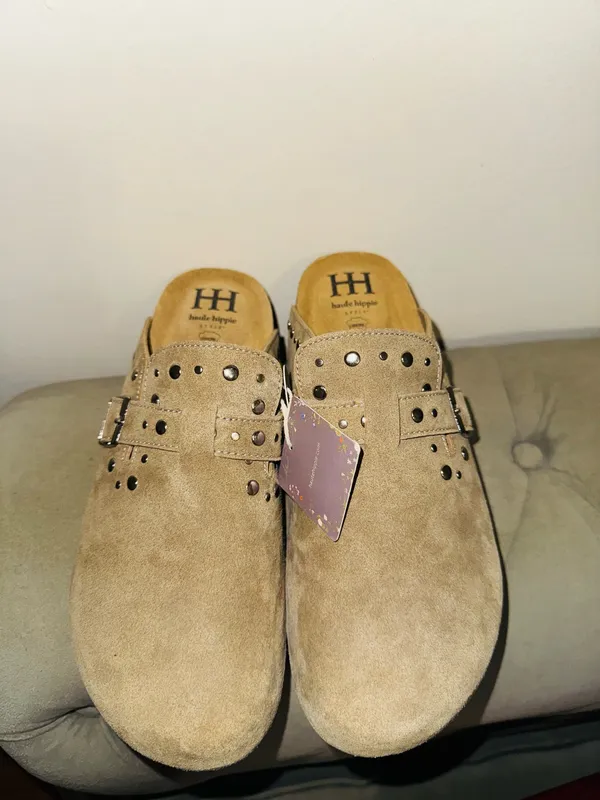 Haute Hippie women’s Flavia studded buckle clogs size 8.5 tan - Image 2