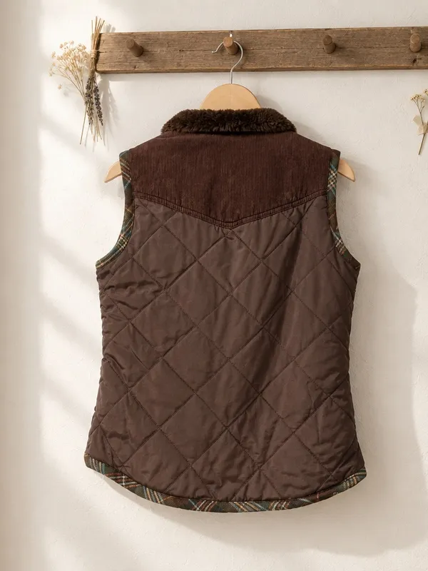 CAbi Chocolate Brown Quilted Sleeveless Vest - Image 5