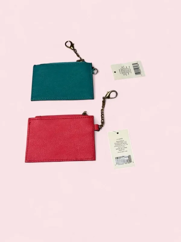 Teal and Pink Card Pouch Keychains with Gold Script - Image 2
