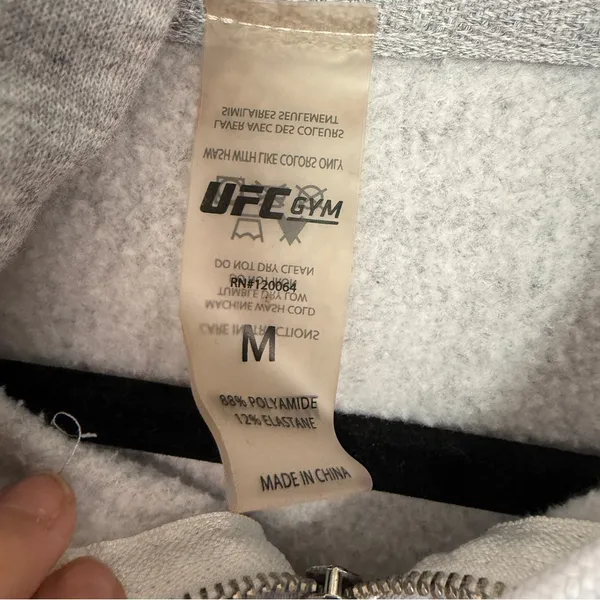 UFC Fit Women's Cropped Gray Zip-Up Hoodie with Drawstring Medium - Image 3