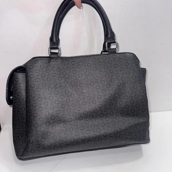 Y2K GUESS Black Monogram‎ Old Money Classic Designer Chic Satchel Purse Bag - Image 13