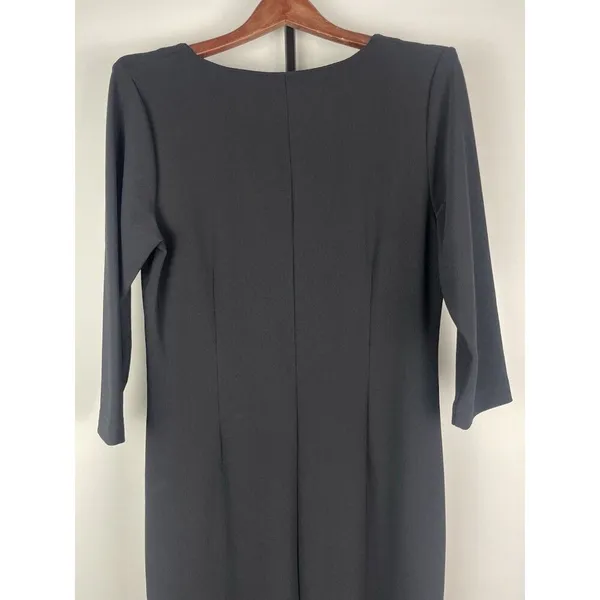 Boston‎ Proper Black Slinky Goth V-Neck 3/4 Sleeve Back Slit Midi Dress Size M - Image 3