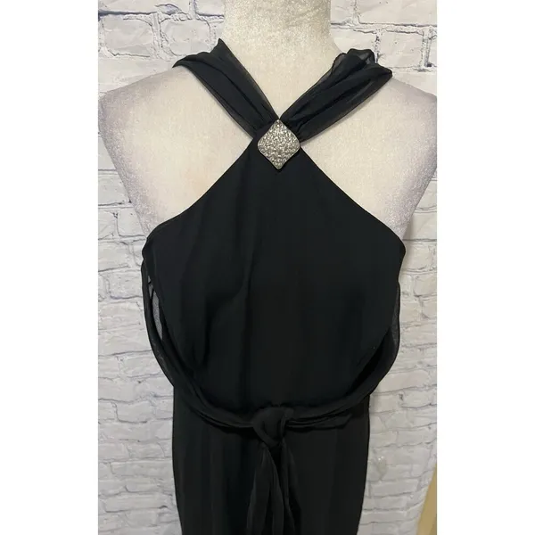 Vintage En Francais black sleeveless gown with a halter neckline Flowing Size 14 - Image 2