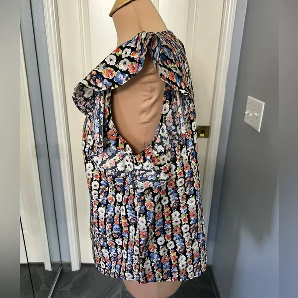 J Crew Mercantile‎ Women's Floral Ruffle Sleeve Top Size 12 Black Multi - Image 8