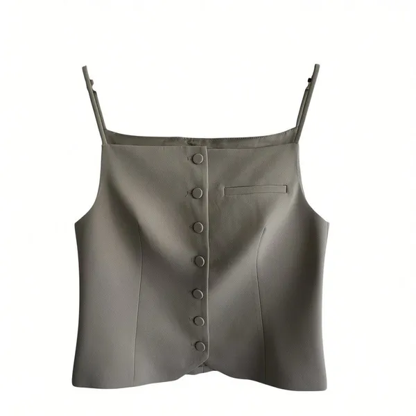 ZARA Tailored Vest Sz L Taupe Neutral Button Front Women’s Preppy - Image 2