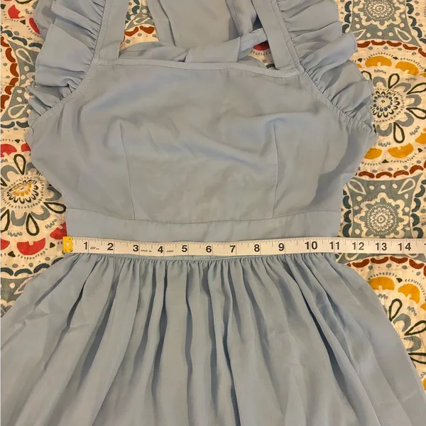 SHEIN Blue Solid Tie Backless Ruffle Trim Dress Size XS - Image 8
