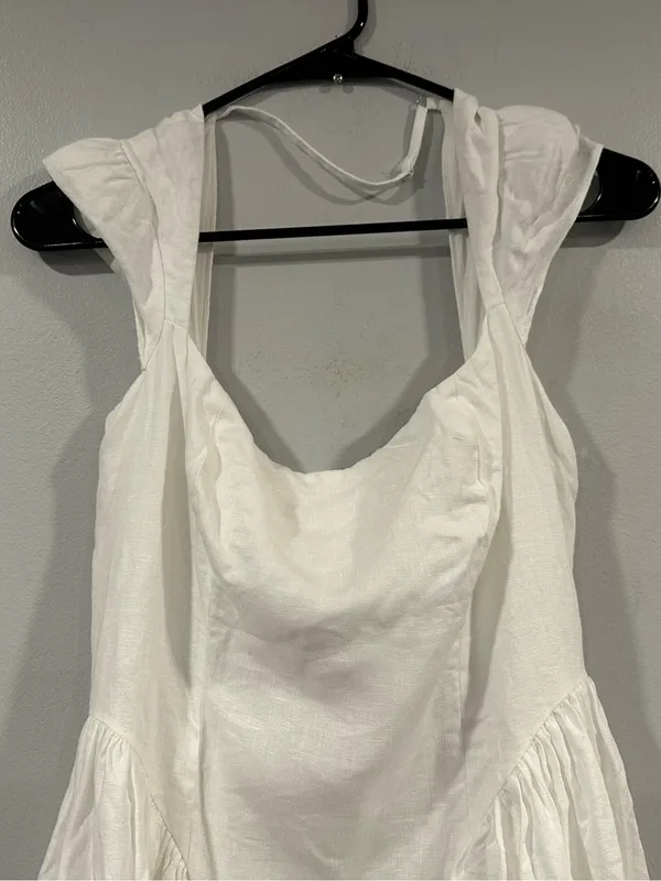 Reformation Oaklyn Linen Dress Cap Sleeve White Sz 6 - Image 2