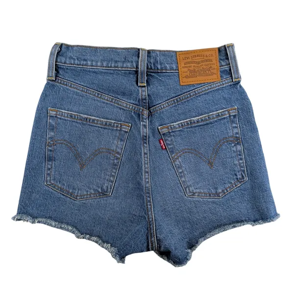 Levis Premium Ribcage Shorts Womens 25 Blue Denim High Rise Button Fly Casual‎ - Image 2